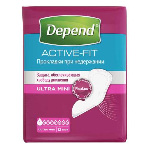 Урологические прокладки для женщин, 12 шт. Depend Active-Fit Ultra Mini в Горздрав