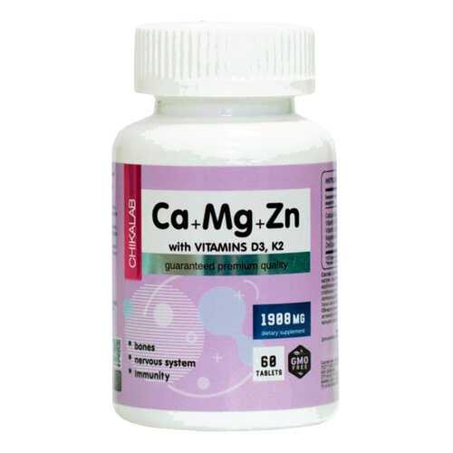 Кальций-магний-цинк Chikalab BOMBBAR Calcium Zinc Magnesium + D3 K2 таблетки 60 шт. в Горздрав